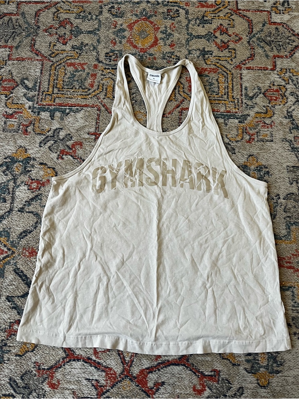 Gymshark Beige Scoop Neck Tank Top Gym Stringer Muscle Tank Size XL